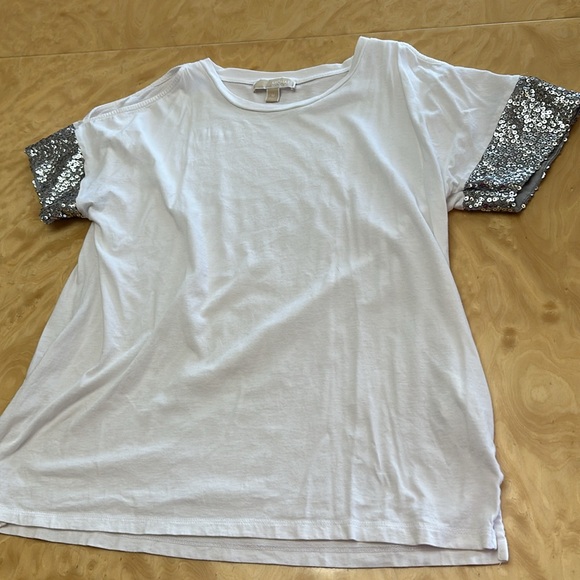 🧡 MICHAEL KHORS WHITE TOP-SEQUIN SHORT SLEEVE- - Picture 13 of 15